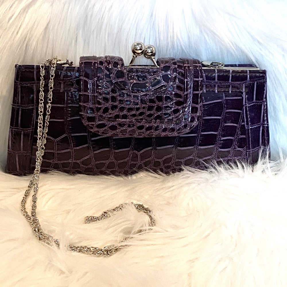 Purple Faux Crocodile Evening Bag Clutch Purse